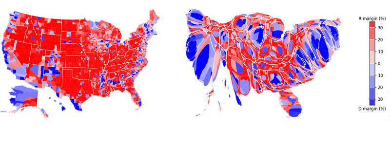 2016 election map and cartogram